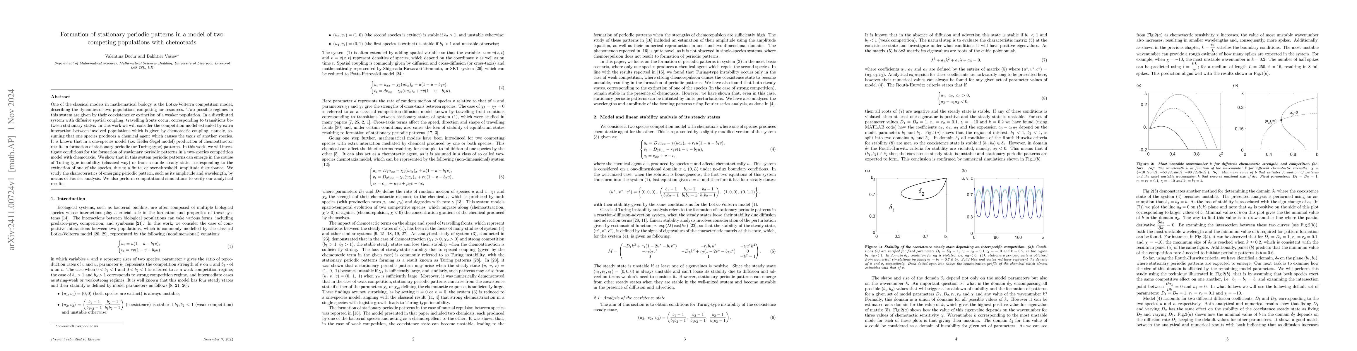 Thumbnail for Formation of stationary periodic patterns in a model of two competing
  populations with chemotaxis
