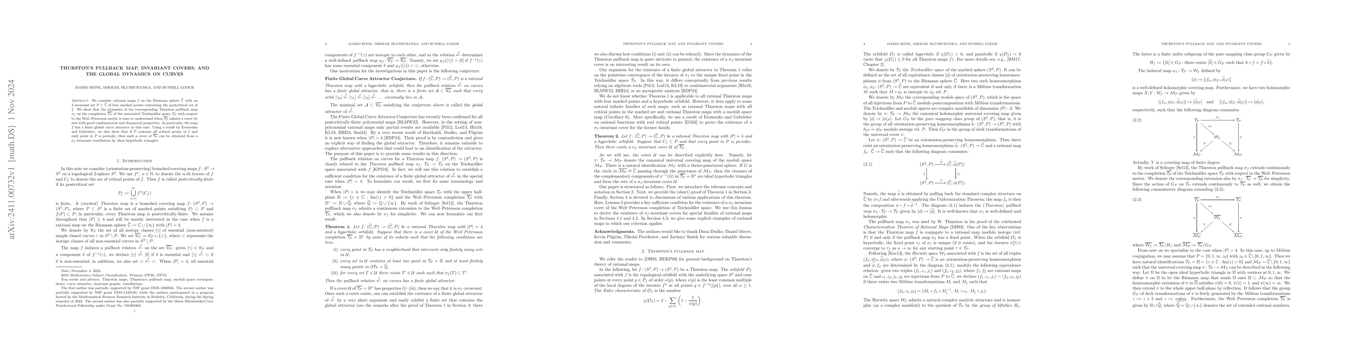Thumbnail for Thurston's pullback map, invariant covers, and the global dynamics on
  curves