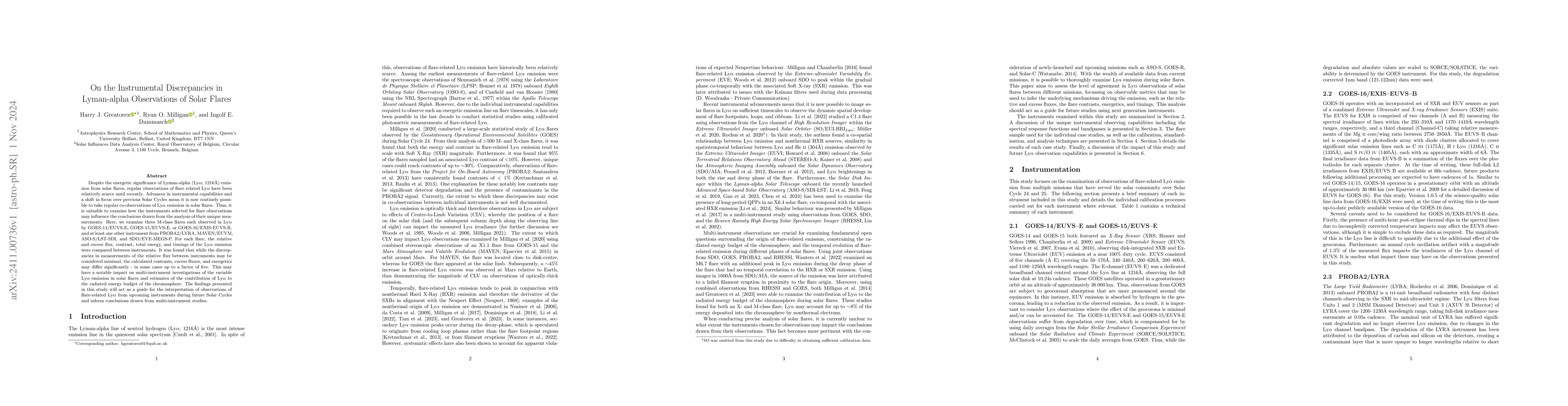 Thumbnail for On the Instrumental Discrepancies in Lyman-alpha Observations of Solar
  Flares