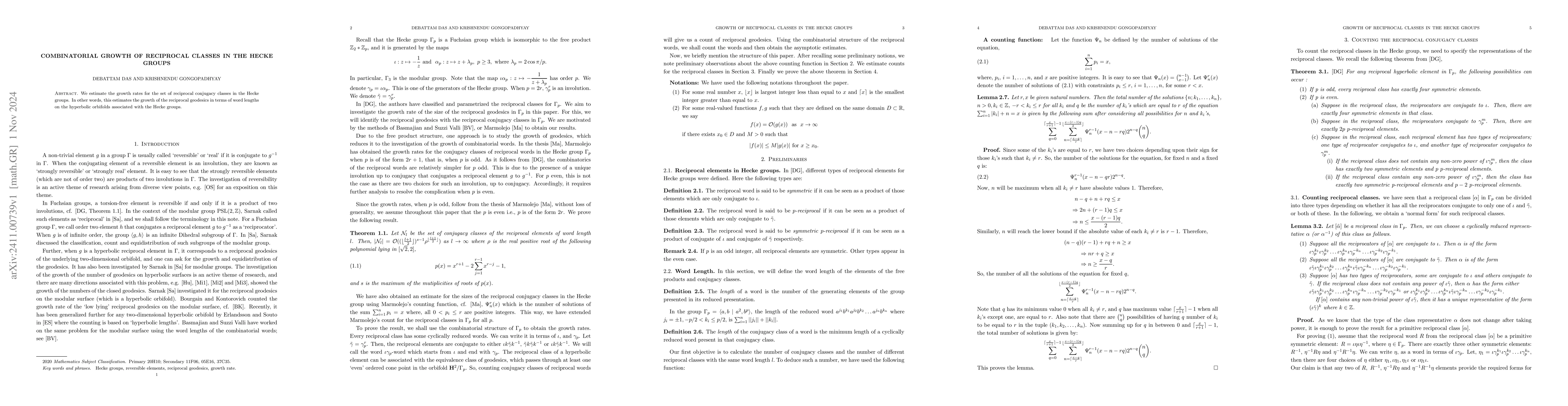 Thumbnail for Combinatorial Growth of reciprocal classes in the Hecke Groups