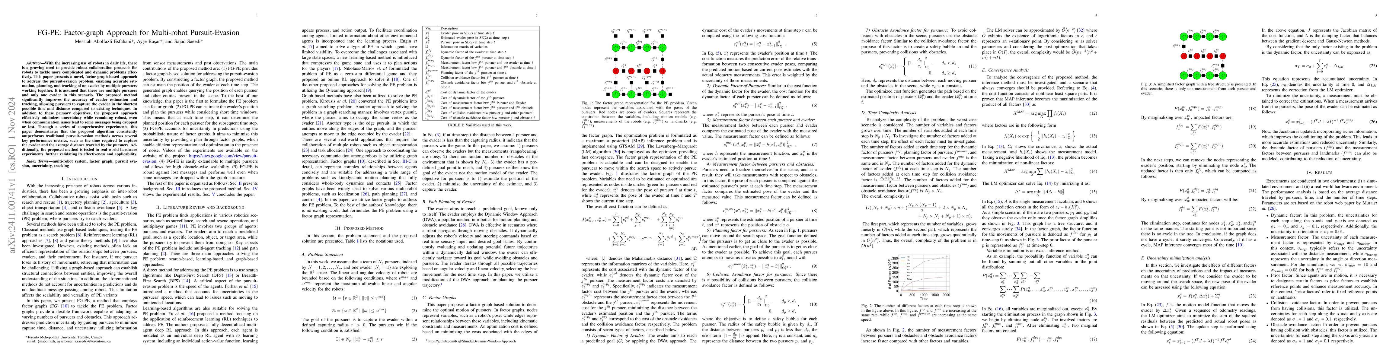 Thumbnail for FG-PE: Factor-graph Approach for Multi-robot Pursuit-Evasion