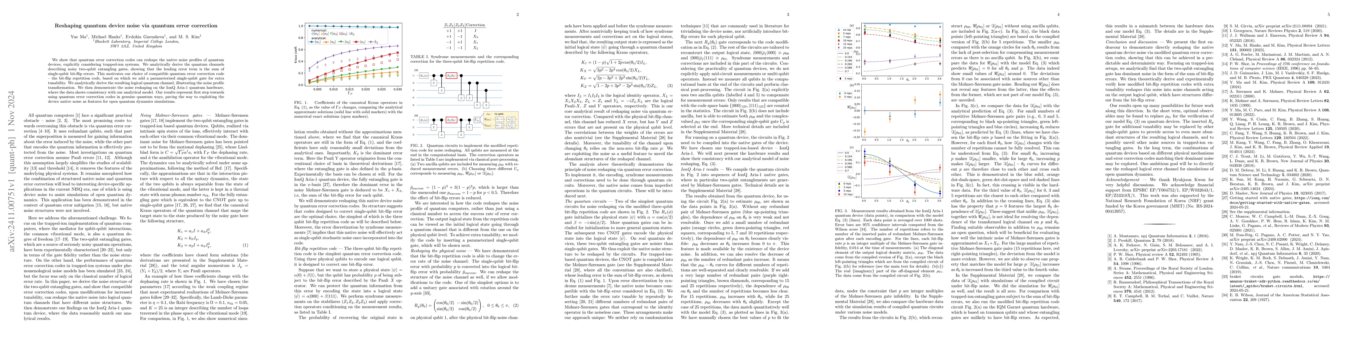 Thumbnail for Reshaping quantum device noise via quantum error correction