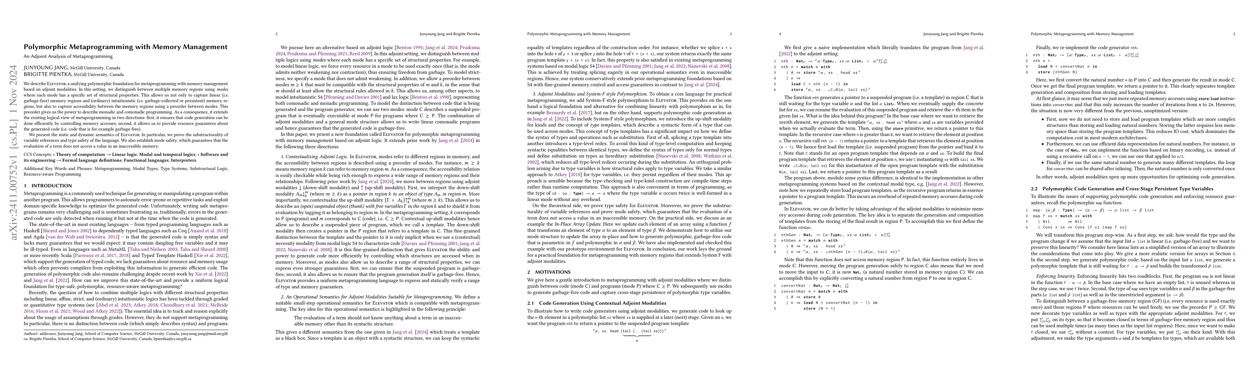 Thumbnail for Polymorphic Metaprogramming with Memory Management -- An Adjoint
  Analysis of Metaprogramming