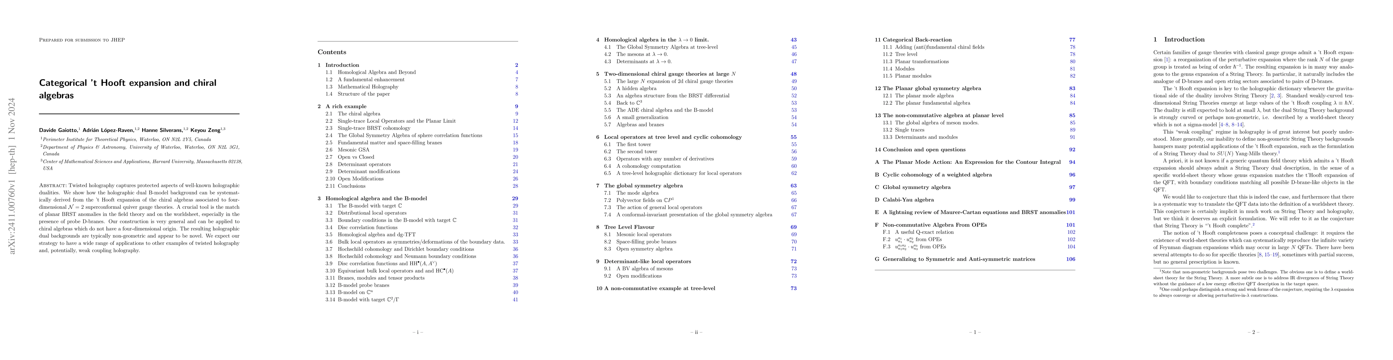 Thumbnail for Categorical 't Hooft expansion and chiral algebras