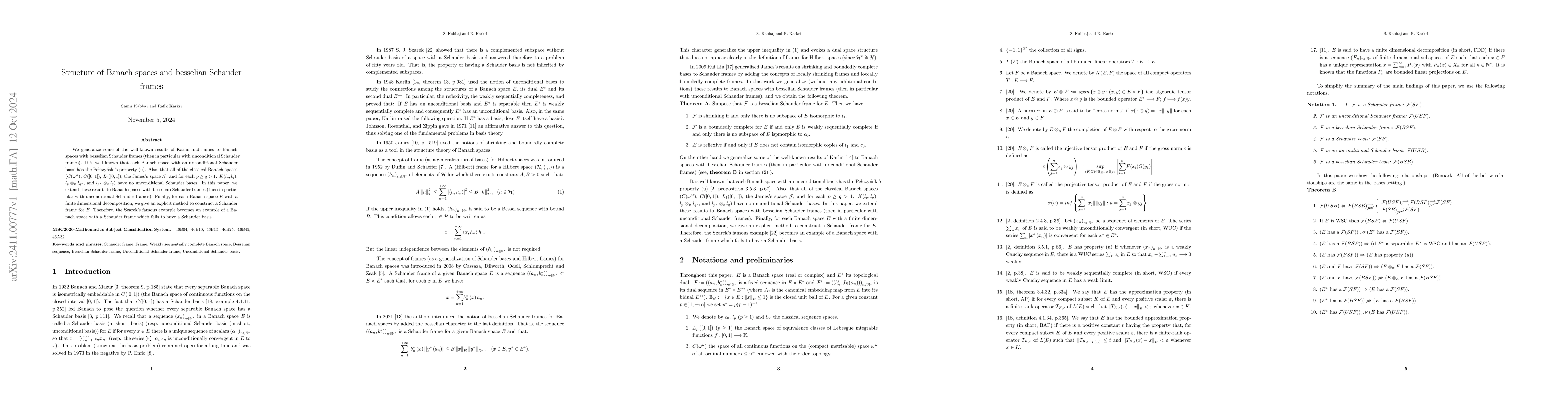 Thumbnail for Structure of Banach spaces and besselian Schauder frames