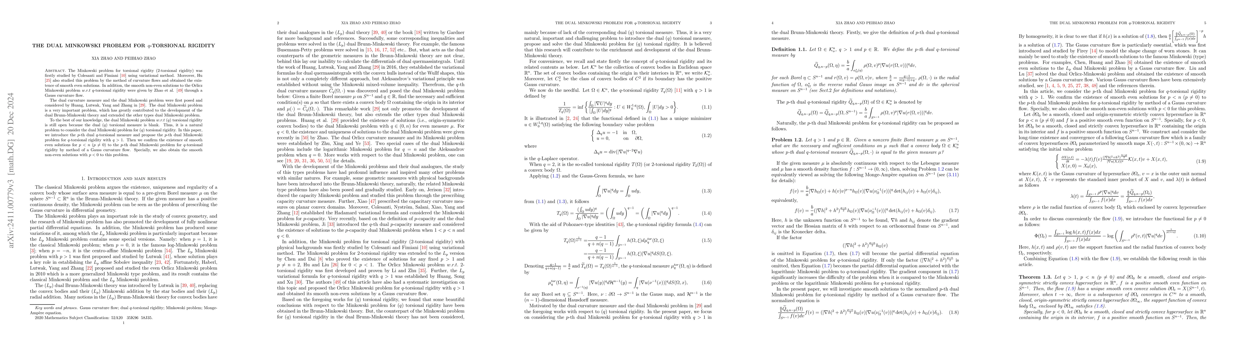 Thumbnail for The dual Minkowski problem for $q$-torsional rigidity