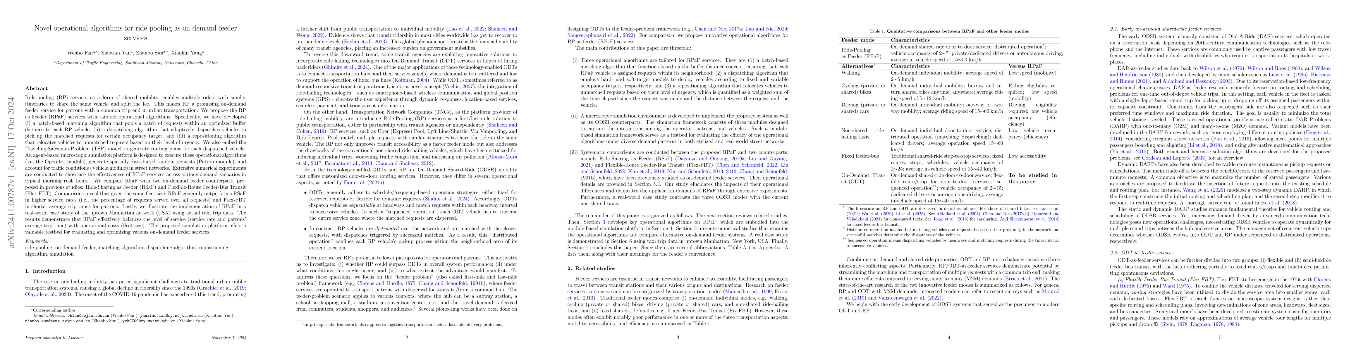 Thumbnail for Novel operational algorithms for ride-pooling as on-demand feeder
  services