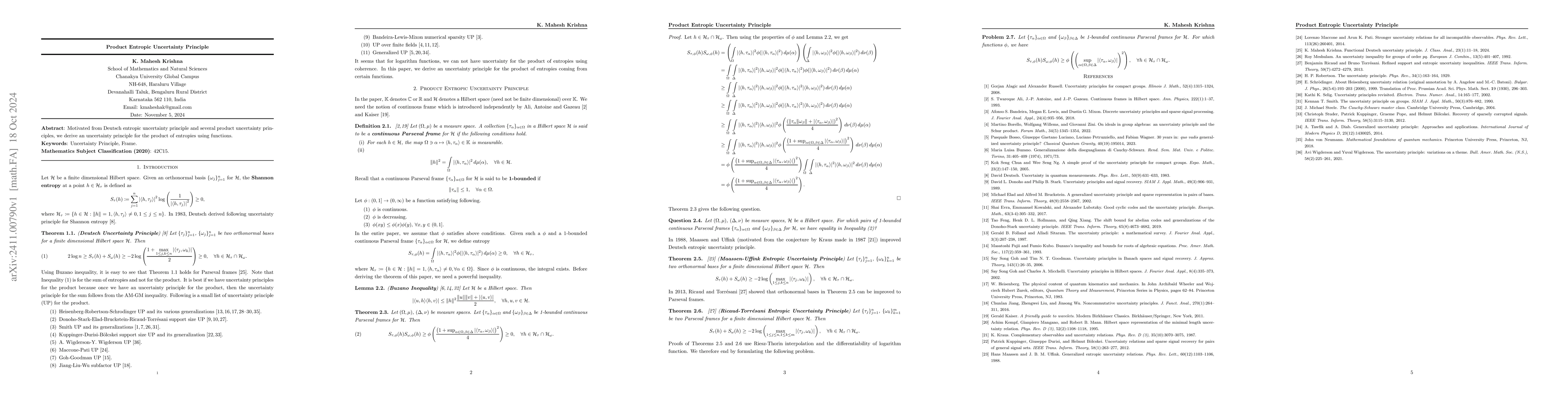 Thumbnail for Product Entropic Uncertainty Principle