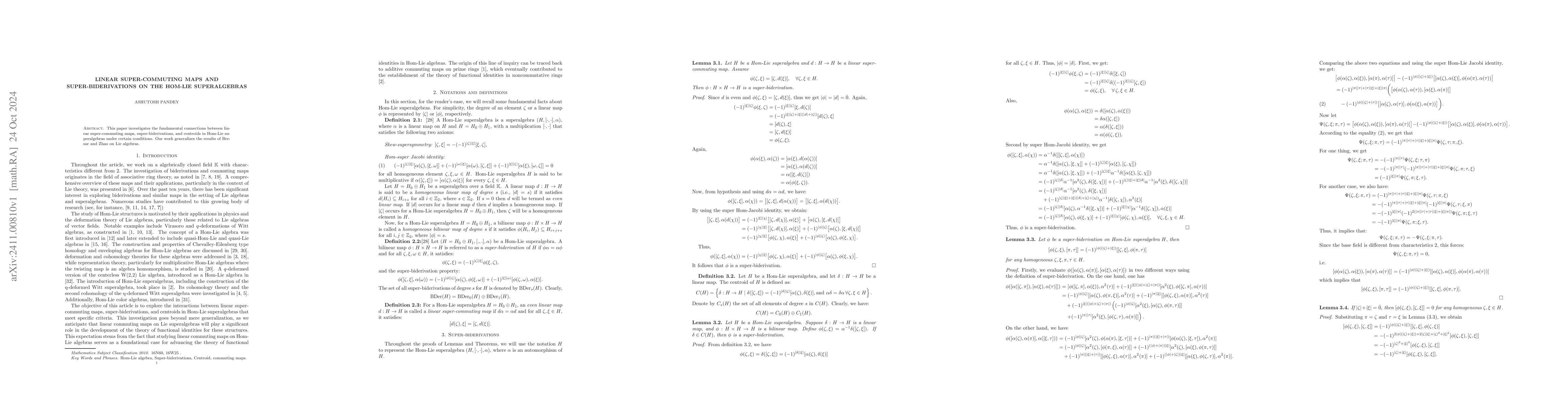 Thumbnail for Linear super-commuting maps and super-biderivations on Hom-lie
  superalgebras