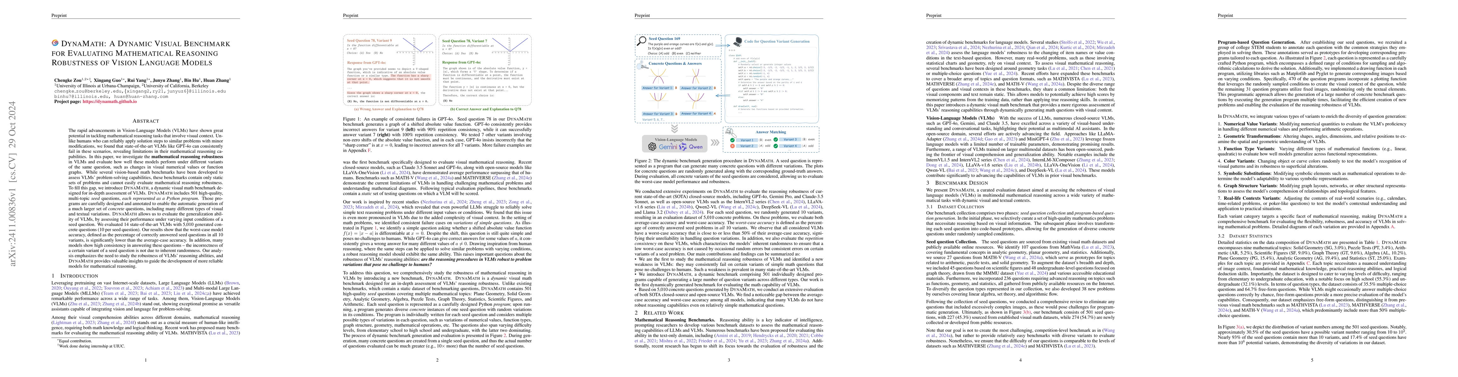 Thumbnail for DynaMath: A Dynamic Visual Benchmark for Evaluating Mathematical
  Reasoning Robustness of Vision Language Models