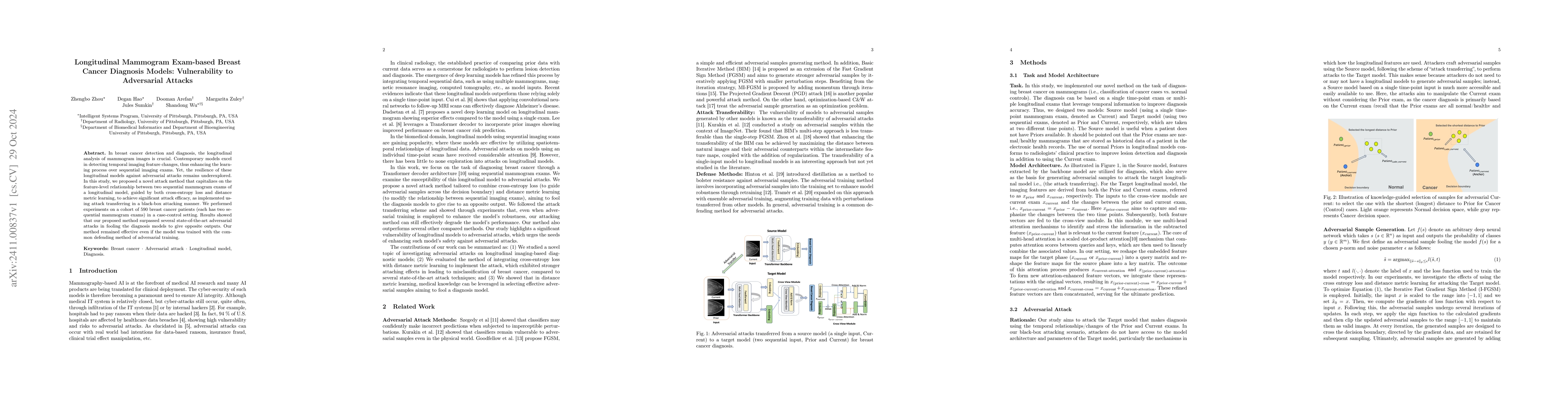 Thumbnail for Longitudinal Mammogram Exam-based Breast Cancer Diagnosis Models:
  Vulnerability to Adversarial Attacks