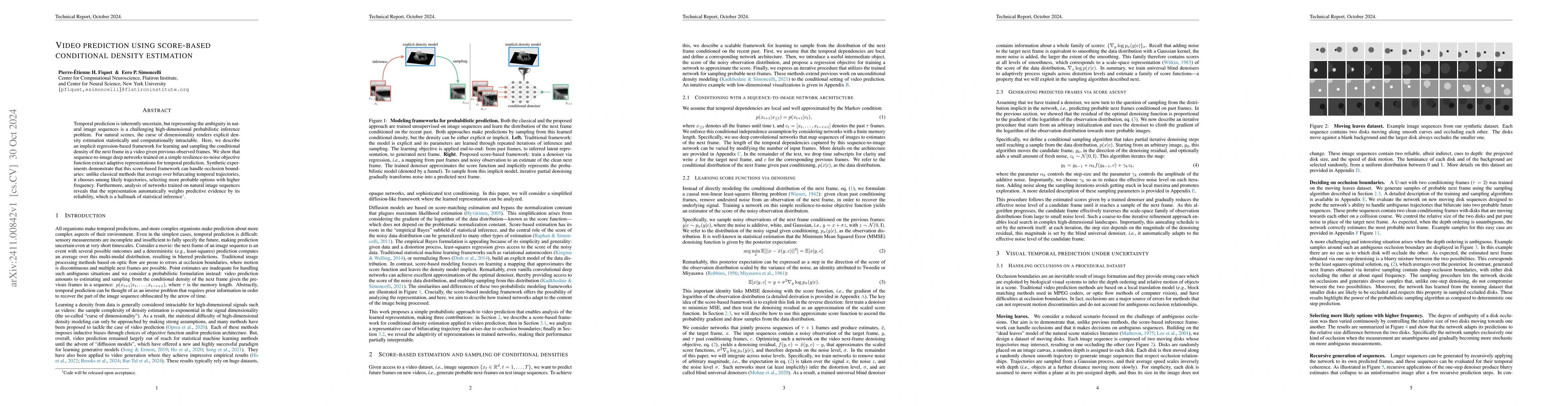 Thumbnail for Video prediction using score-based conditional density estimation
