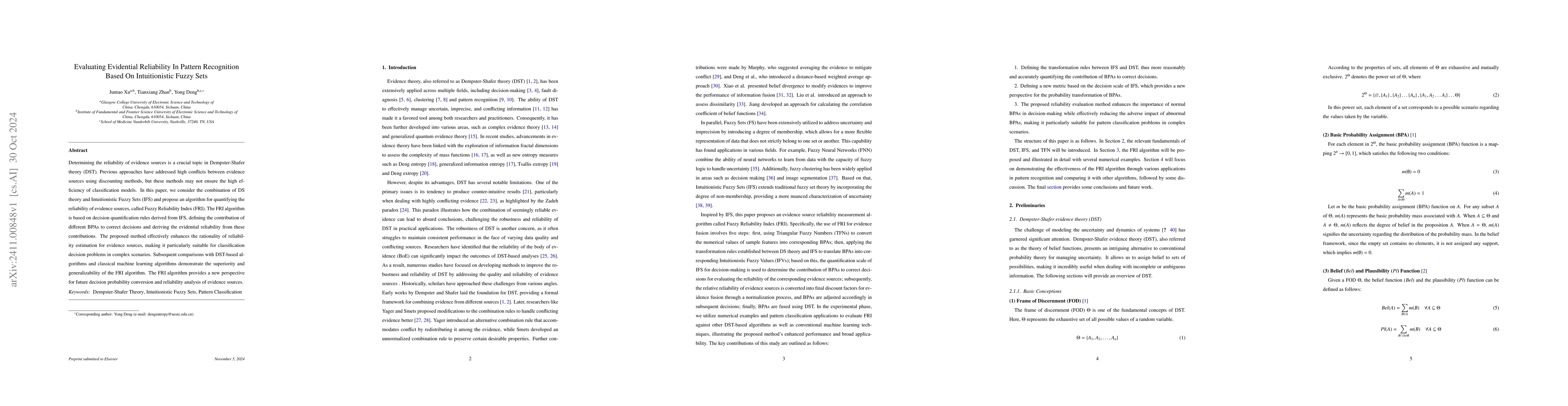 Thumbnail for Evaluating Evidential Reliability In Pattern Recognition Based On
  Intuitionistic Fuzzy Sets