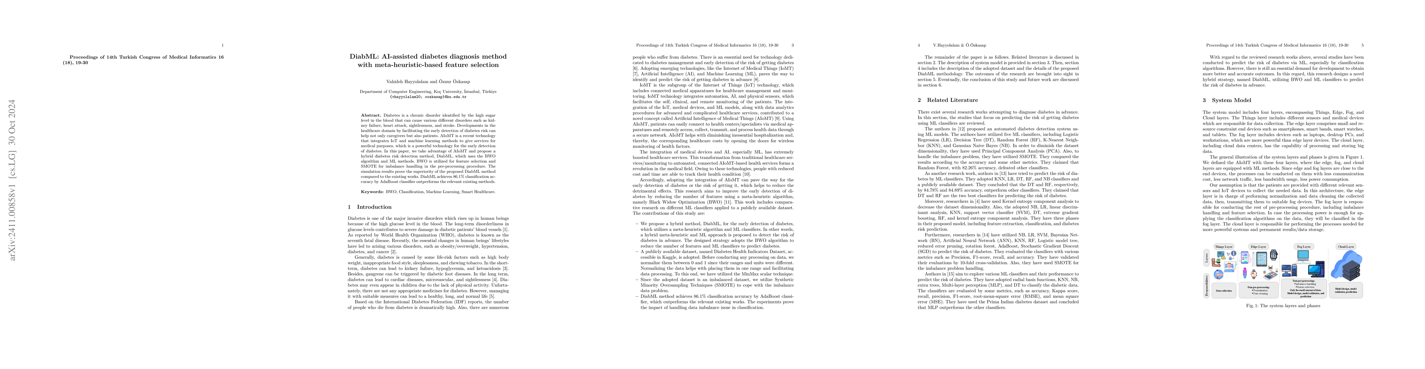 Thumbnail for DiabML: AI-assisted diabetes diagnosis method with meta-heuristic-based
  feature selection