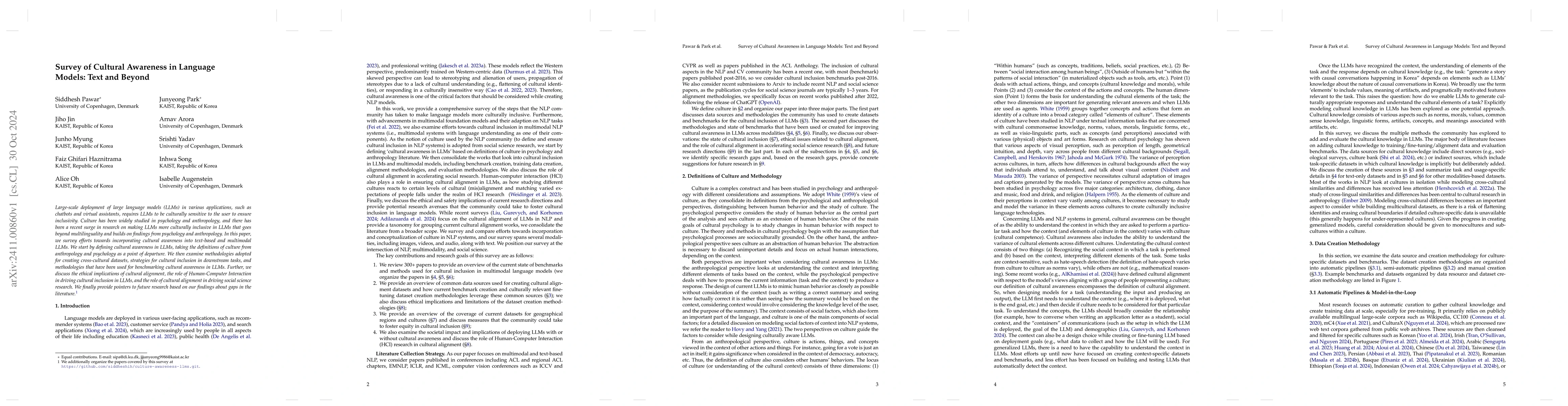 Thumbnail for Survey of Cultural Awareness in Language Models: Text and Beyond