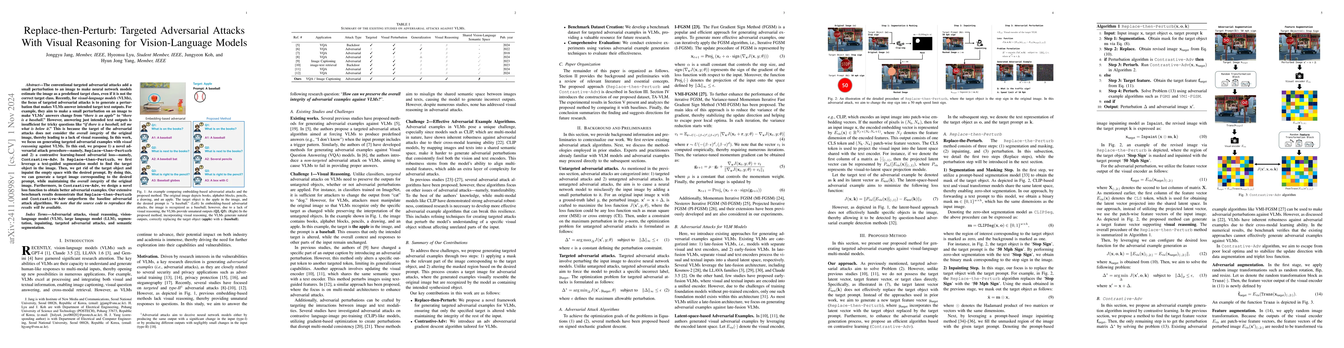 Thumbnail for Replace-then-Perturb: Targeted Adversarial Attacks With Visual Reasoning
  for Vision-Language Models