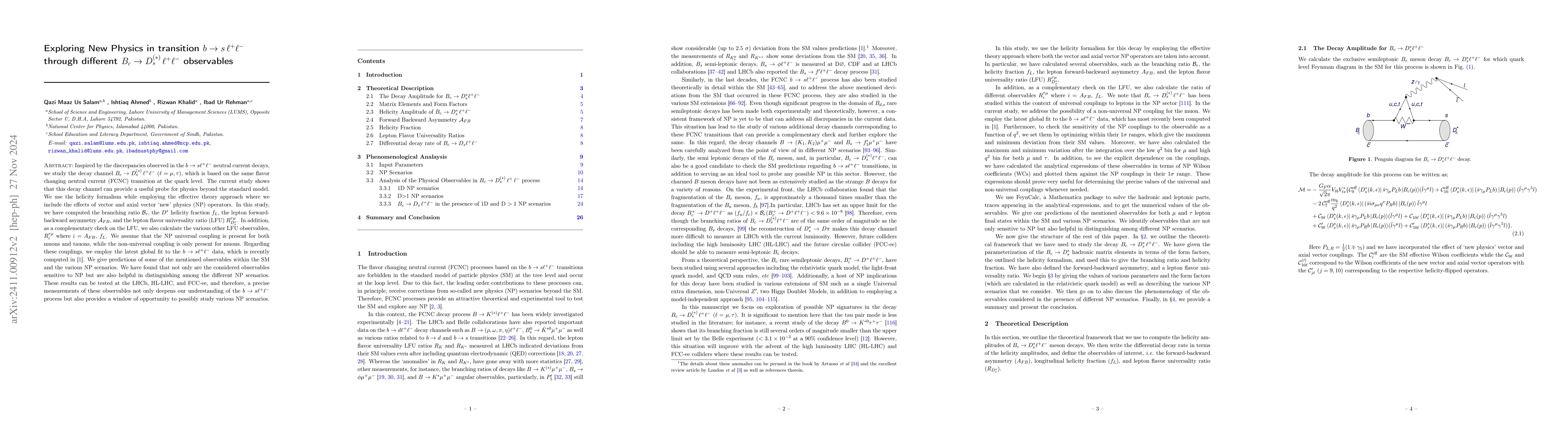 Thumbnail for Exploring New Physics in transition $b\to s\,\ell^+\ell^-$ through
  different $B_c\to D_s^{(\ast)} \,\ell^+\ell^-$ observables
