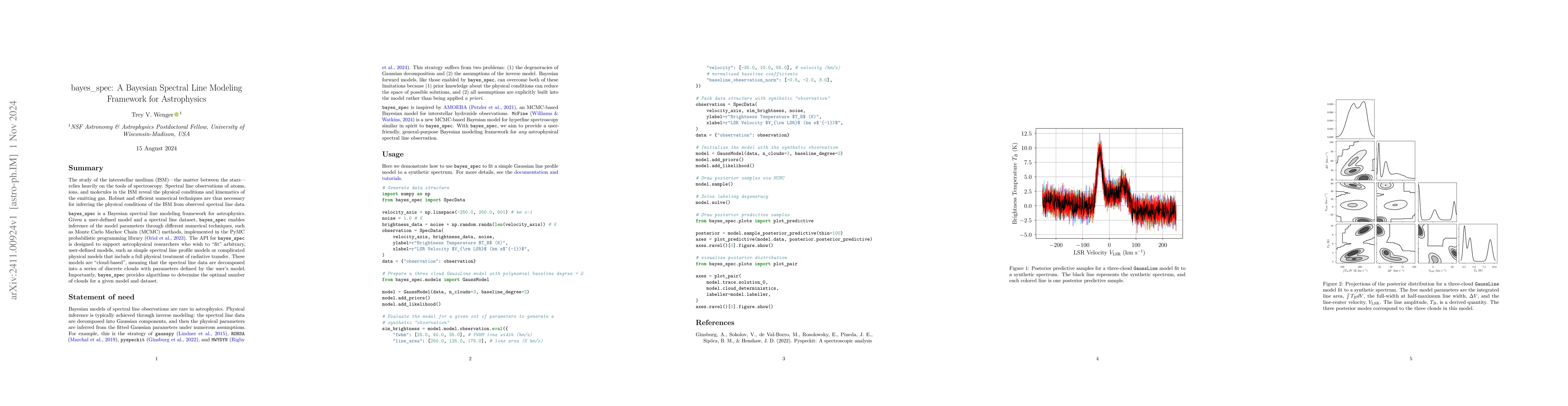 Thumbnail for $\texttt{bayes_spec}$: A Bayesian Spectral Line Modeling Framework for
  Astrophysics