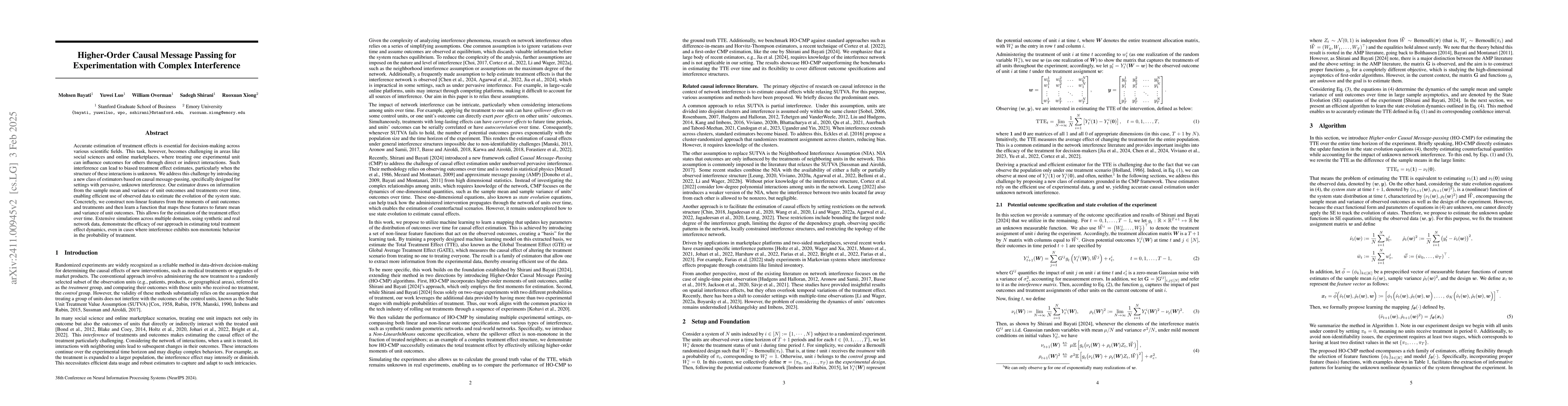 Thumbnail for Higher-Order Causal Message Passing for Experimentation with Complex
  Interference