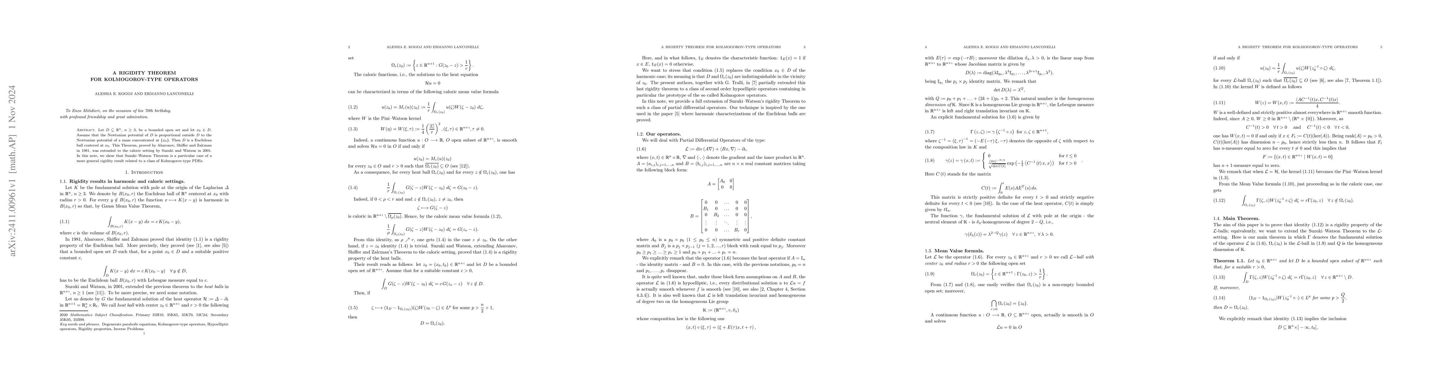 Thumbnail for A rigidity theorem for Kolmogorov-type operators