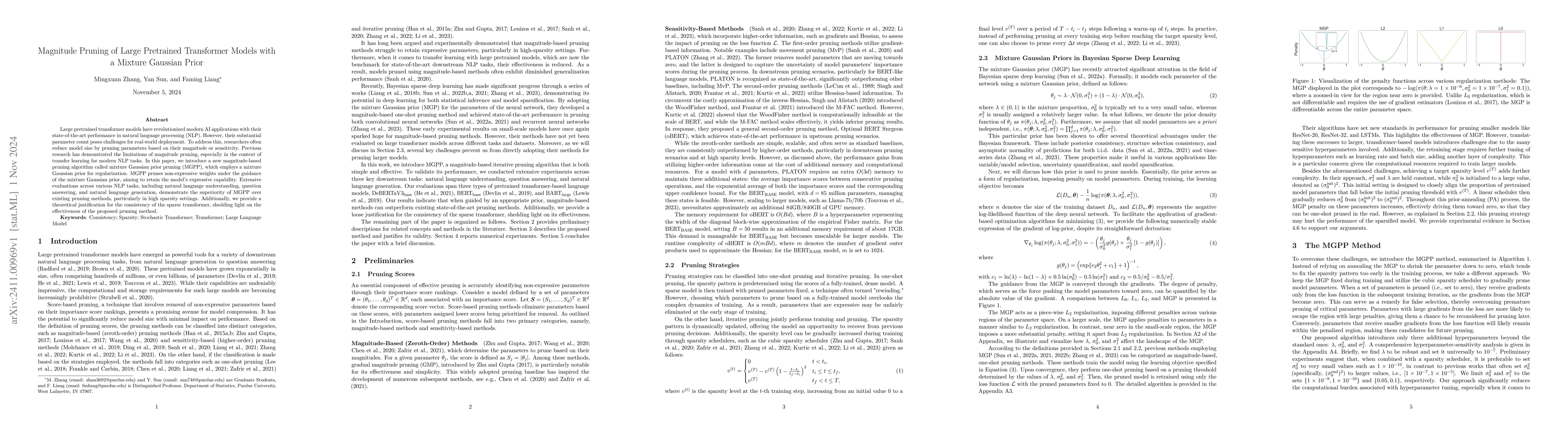 Thumbnail for Magnitude Pruning of Large Pretrained Transformer Models with a Mixture
  Gaussian Prior