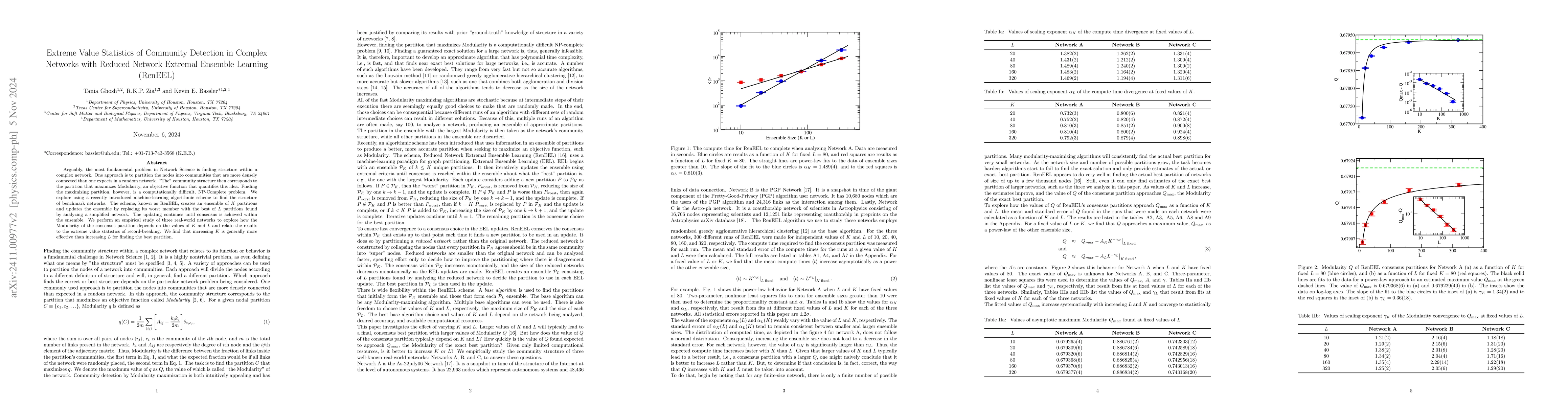 Thumbnail for Extreme Value Statistics of Community Detection in Complex Networks with
  Reduced Network Extremal Ensemble Learning (RenEEL)