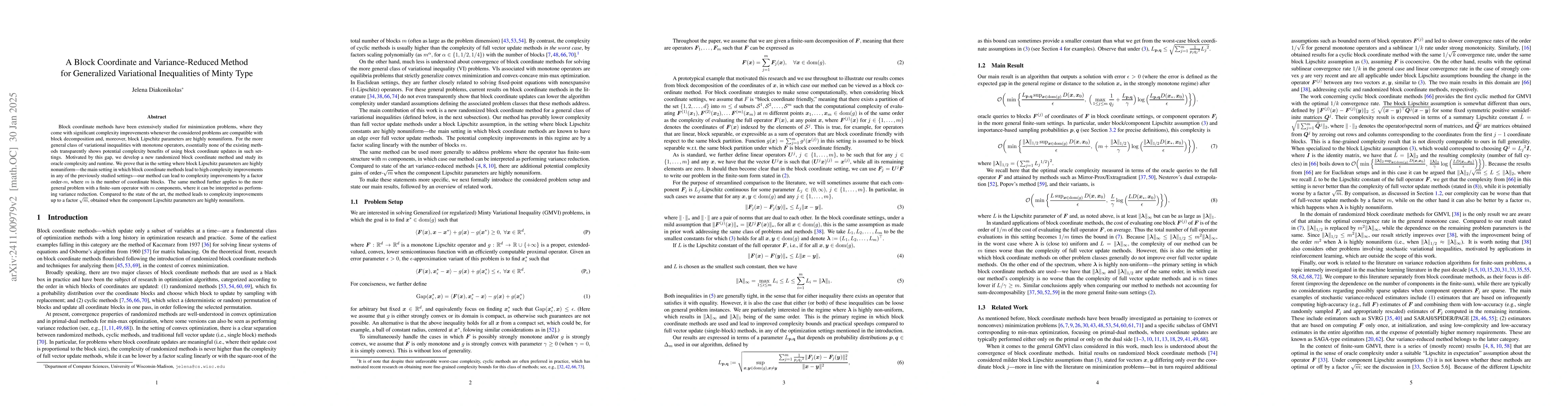 Thumbnail for A Block Coordinate and Variance-Reduced Method for Generalized
  Variational Inequalities of Minty Type