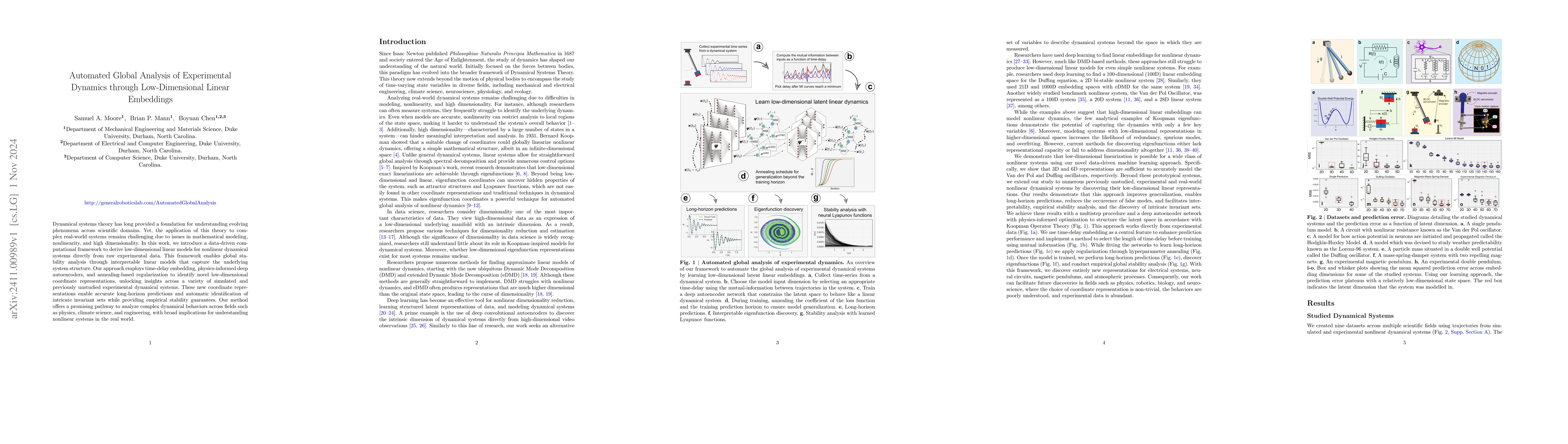 Thumbnail for Automated Global Analysis of Experimental Dynamics through
  Low-Dimensional Linear Embeddings