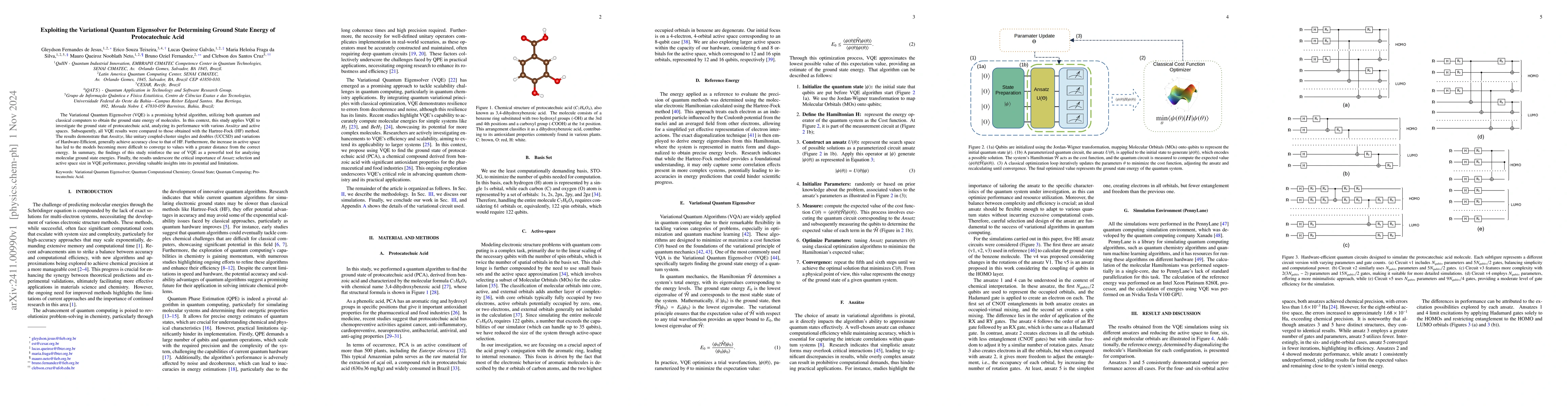 Thumbnail for Exploiting the Variational Quantum Eigensolver for Determining Ground
  State Energy of Protocatechuic Acid