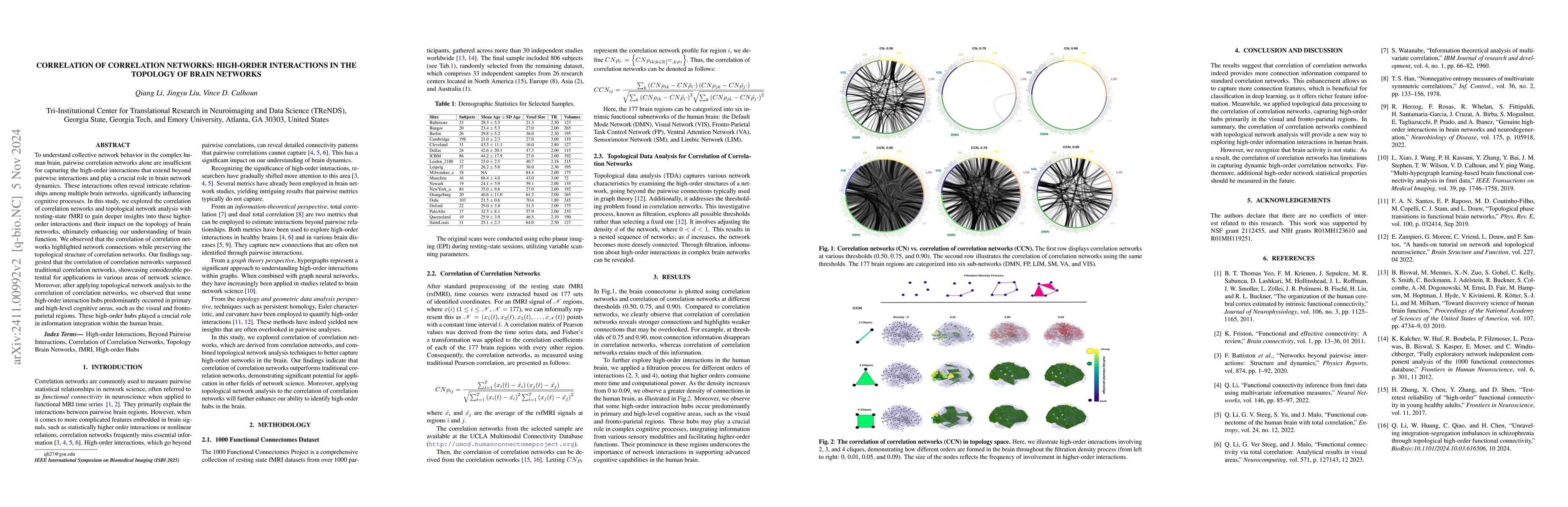 Thumbnail for Correlation of Correlation Networks: High-Order Interactions in the
  Topology of Brain Networks