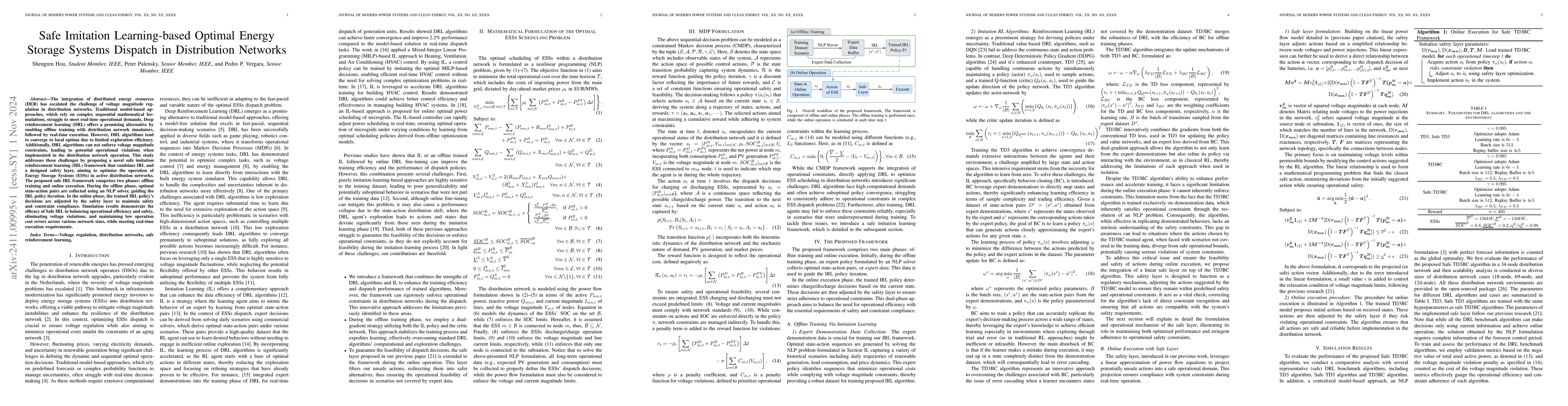 Thumbnail for Safe Imitation Learning-based Optimal Energy Storage Systems Dispatch in
  Distribution Networks