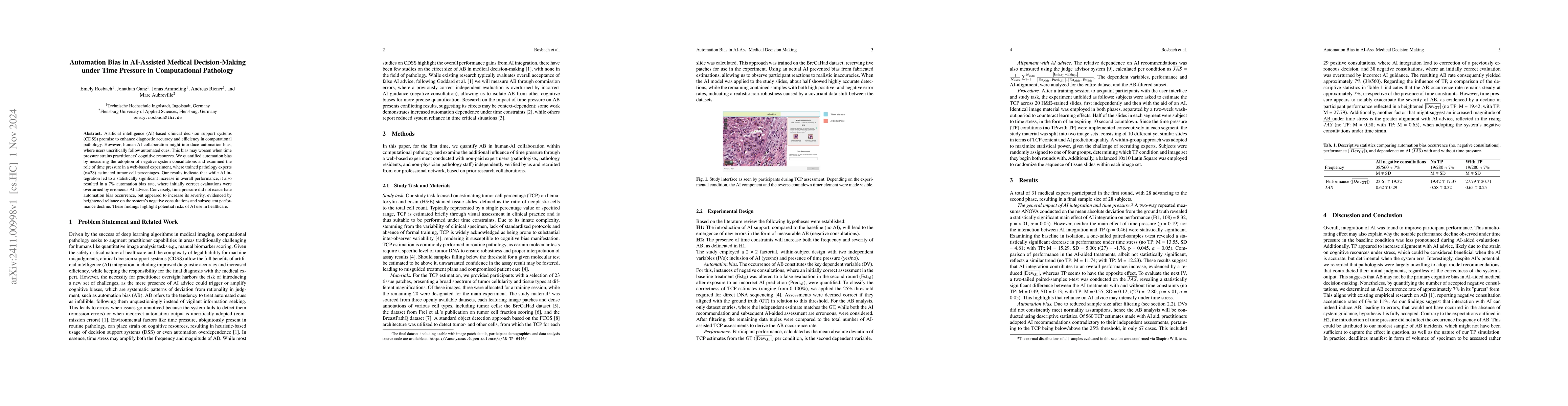 Thumbnail for Automation Bias in AI-Assisted Medical Decision-Making under Time
  Pressure in Computational Pathology