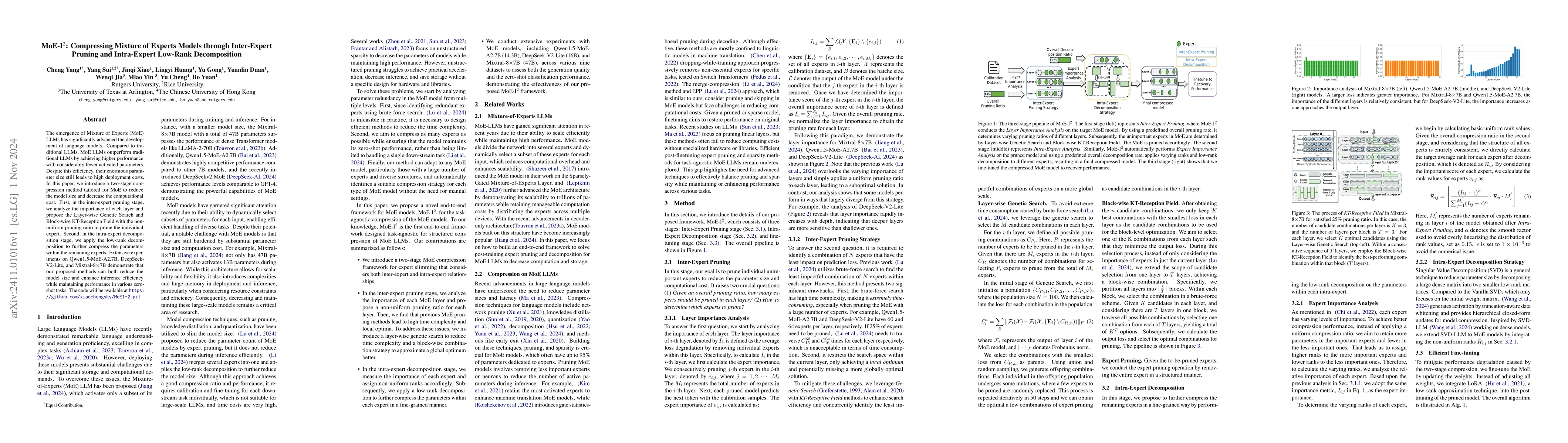 Thumbnail for MoE-I$^2$: Compressing Mixture of Experts Models through Inter-Expert
  Pruning and Intra-Expert Low-Rank Decomposition