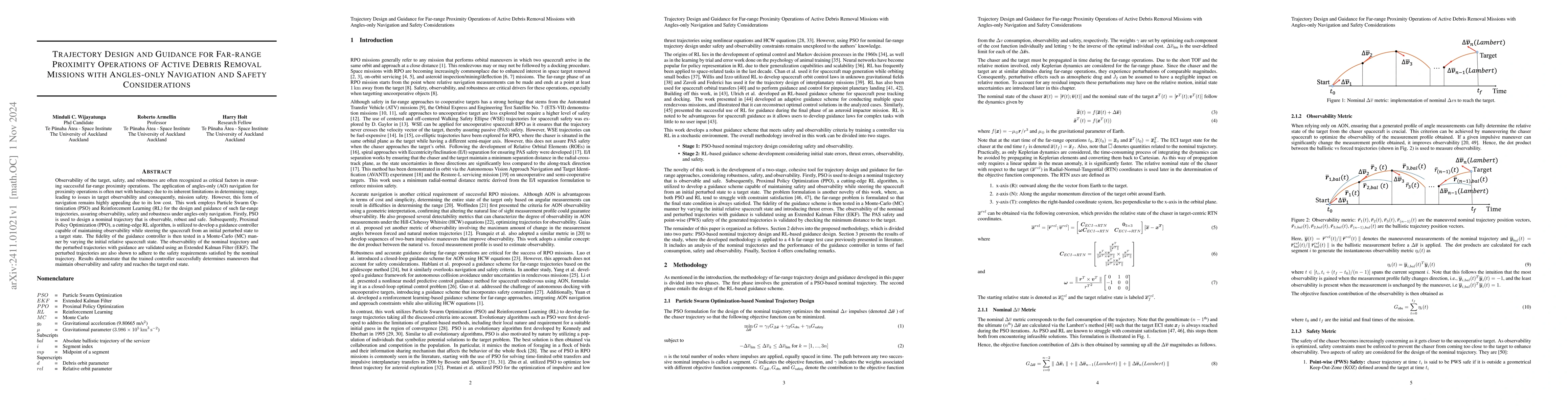 Thumbnail for Trajectory Design and Guidance for Far-range Proximity Operations of
  Active Debris Removal Missions with Angles-only Navigation and Safety
  Considerations