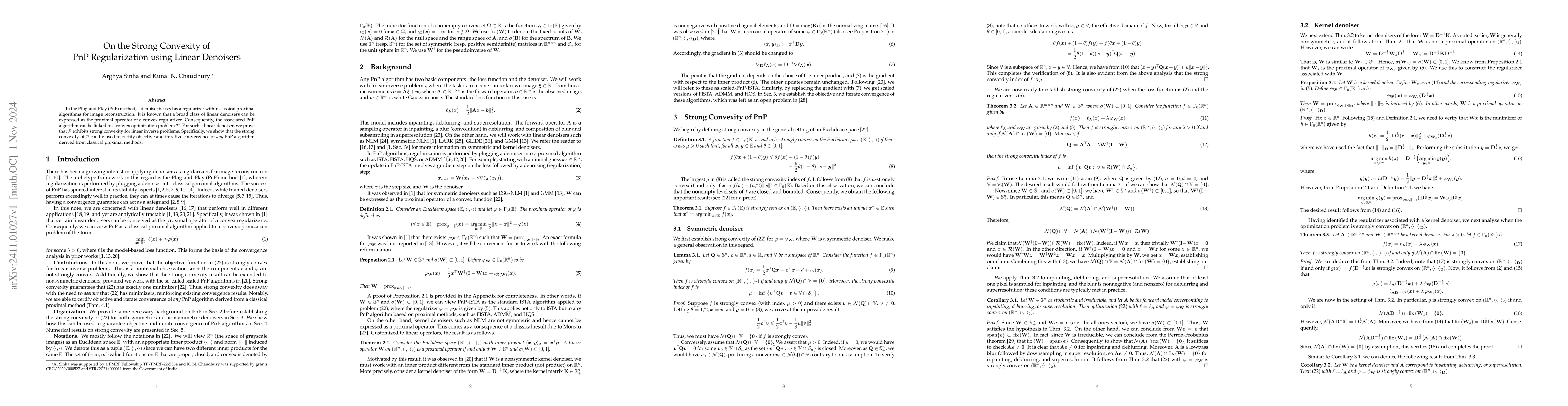 Thumbnail for On the Strong Convexity of PnP Regularization Using Linear Denoisers
