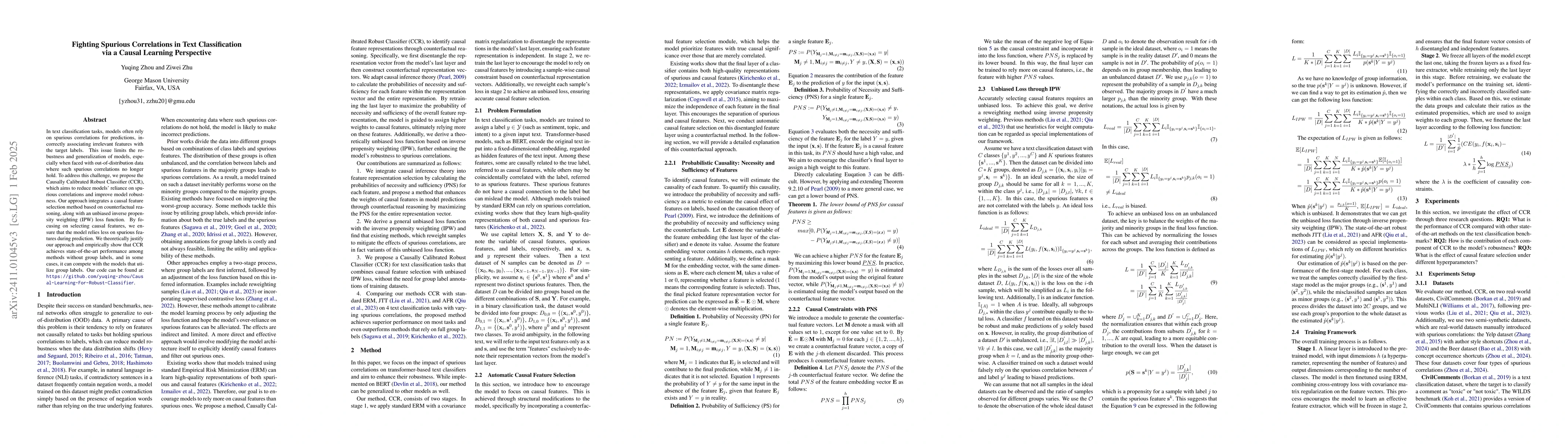 Thumbnail for Towards Robust Text Classification: Mitigating Spurious Correlations
  with Causal Learning
