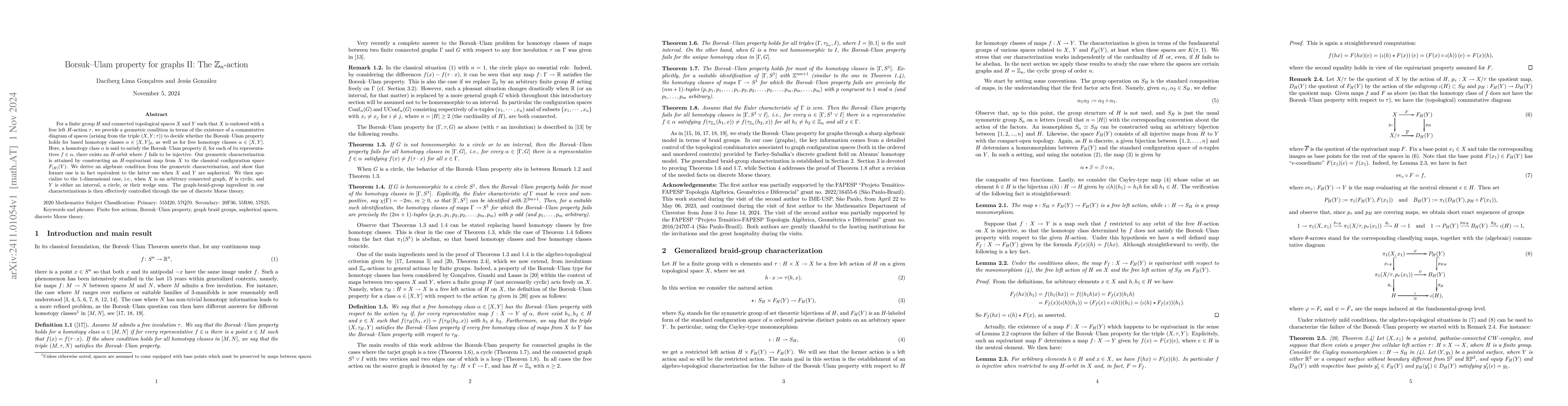 Thumbnail for Borsuk--Ulam property for graphs II: The $\mathbb{Z}_n$-action