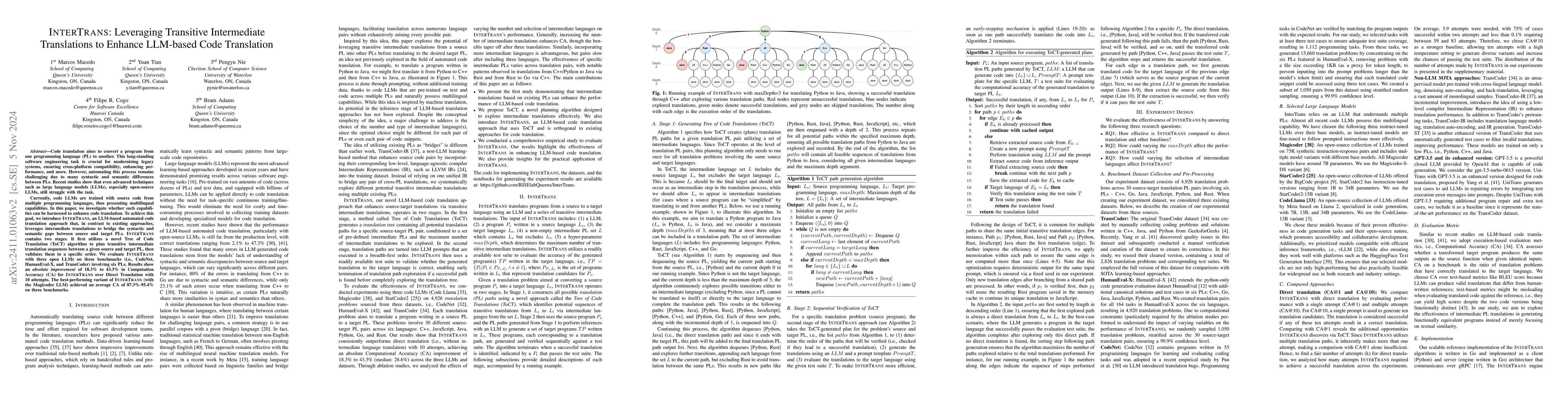 Thumbnail for InterTrans: Leveraging Transitive Intermediate Translations to Enhance
  LLM-based Code Translation