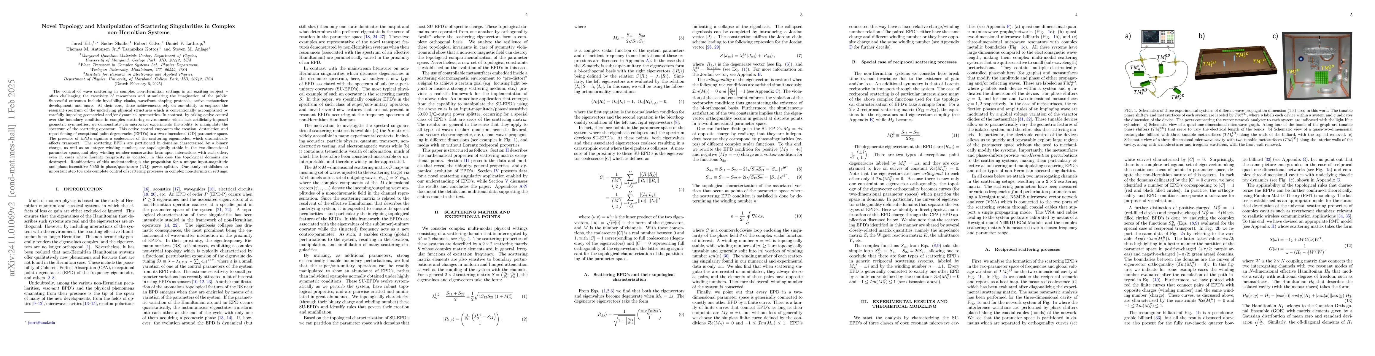 Thumbnail for Novel Topology and Manipulation of Scattering Singularities in Complex
  non-Hermitian Systems