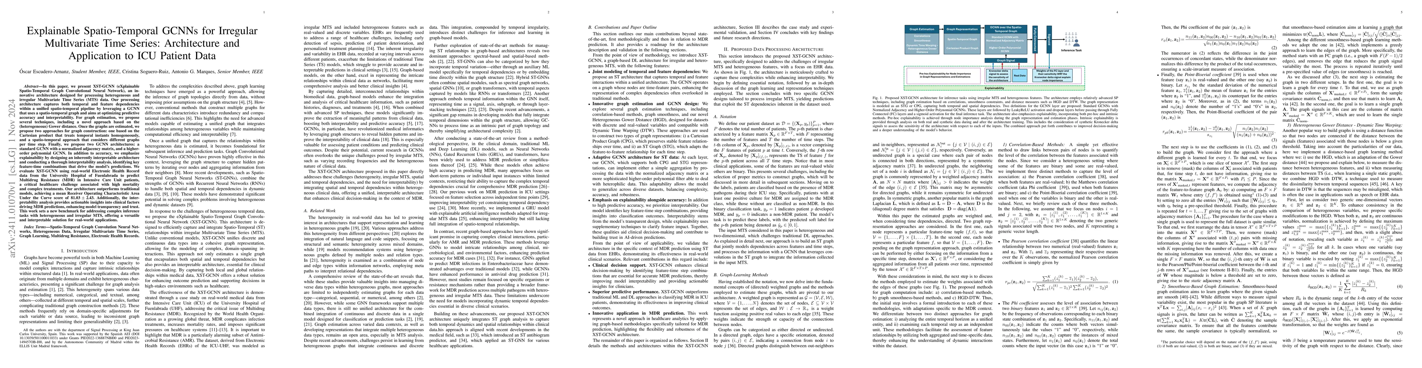 Thumbnail for Explainable Spatio-Temporal GCNNs for Irregular Multivariate Time
  Series: Architecture and Application to ICU Patient Data
