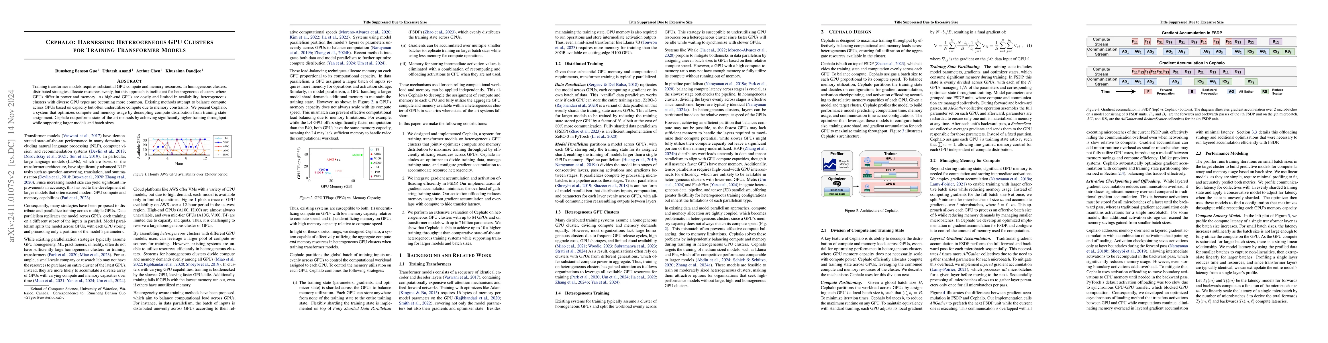 Thumbnail for Cephalo: Harnessing Heterogeneous GPU Clusters for Training Transformer
  Models