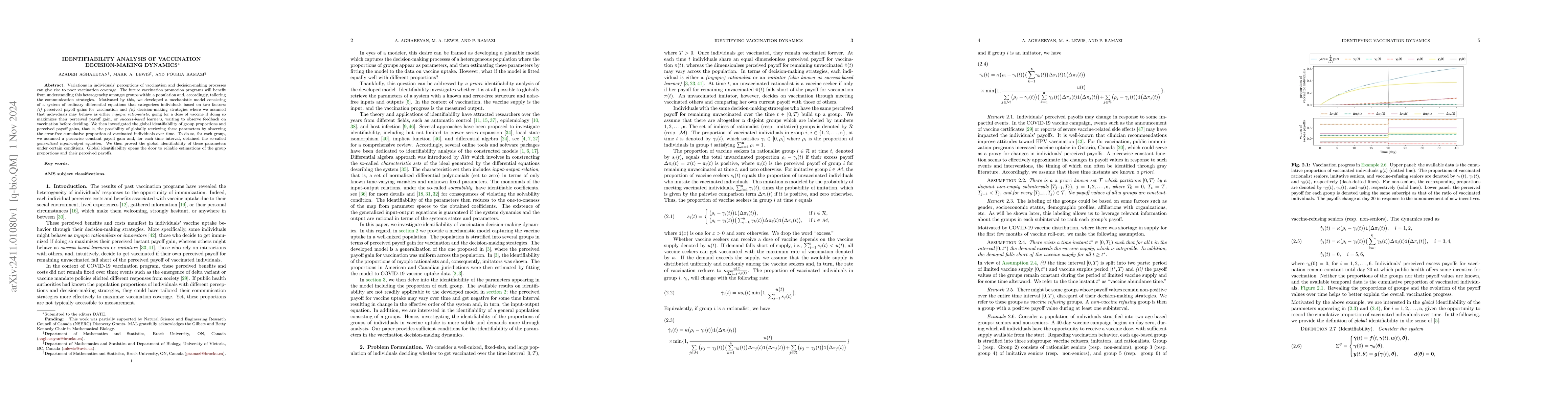 Thumbnail for Identifiability analysis of vaccination decision-making dynamics