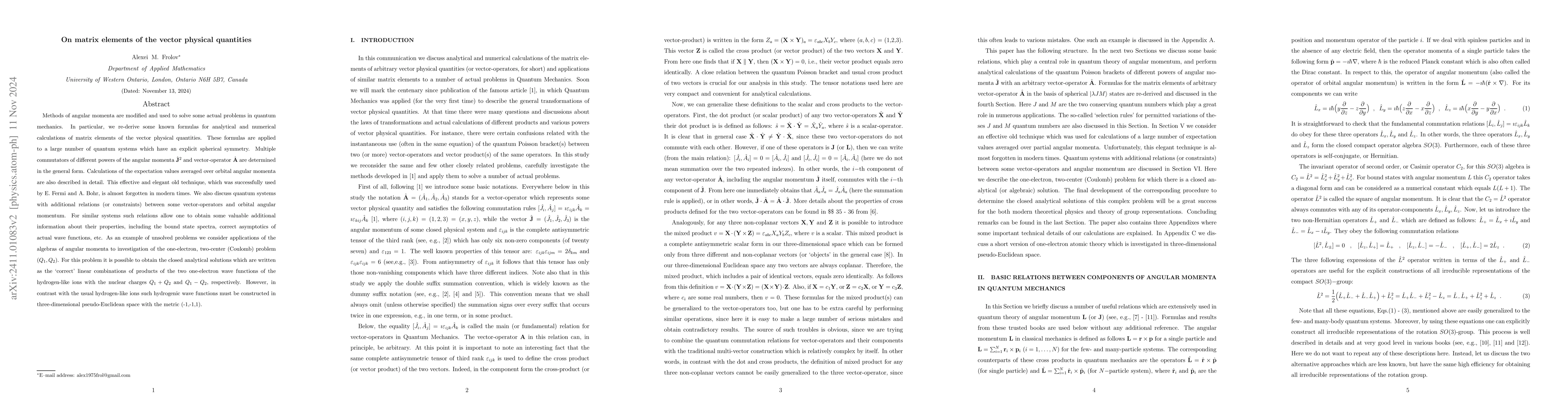 Thumbnail for On matrix elements of the vector physical quantities