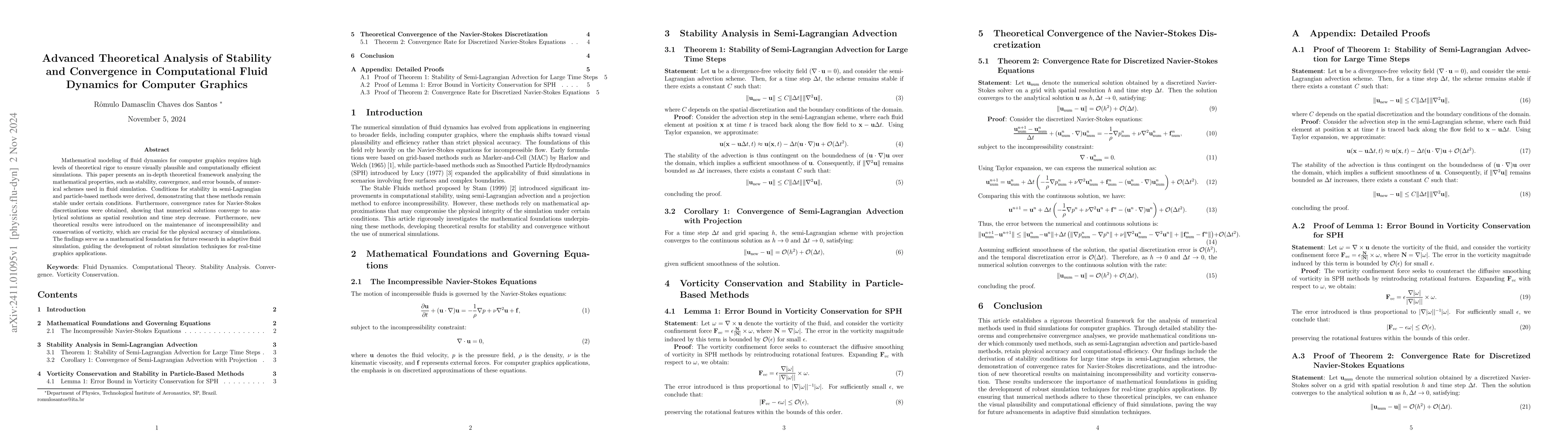 Thumbnail for Advanced Theoretical Analysis of Stability and Convergence in
  Computational Fluid Dynamics for Computer Graphics