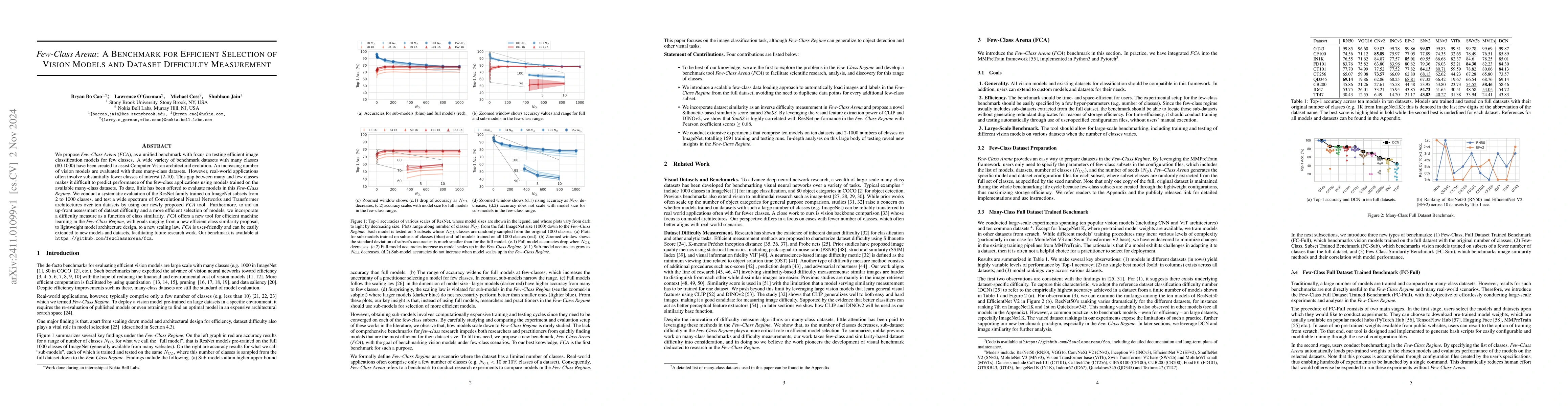 Thumbnail for Few-Class Arena: A Benchmark for Efficient Selection of Vision Models
  and Dataset Difficulty Measurement