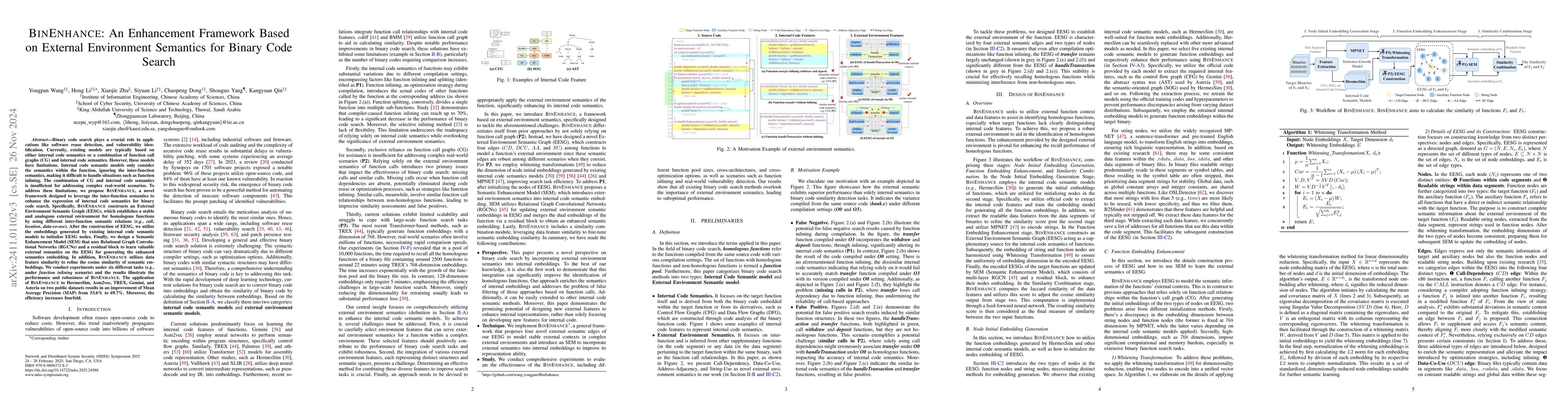 Thumbnail for BinEnhance: An Enhancement Framework Based on External Environment
  Semantics for Binary Code Search