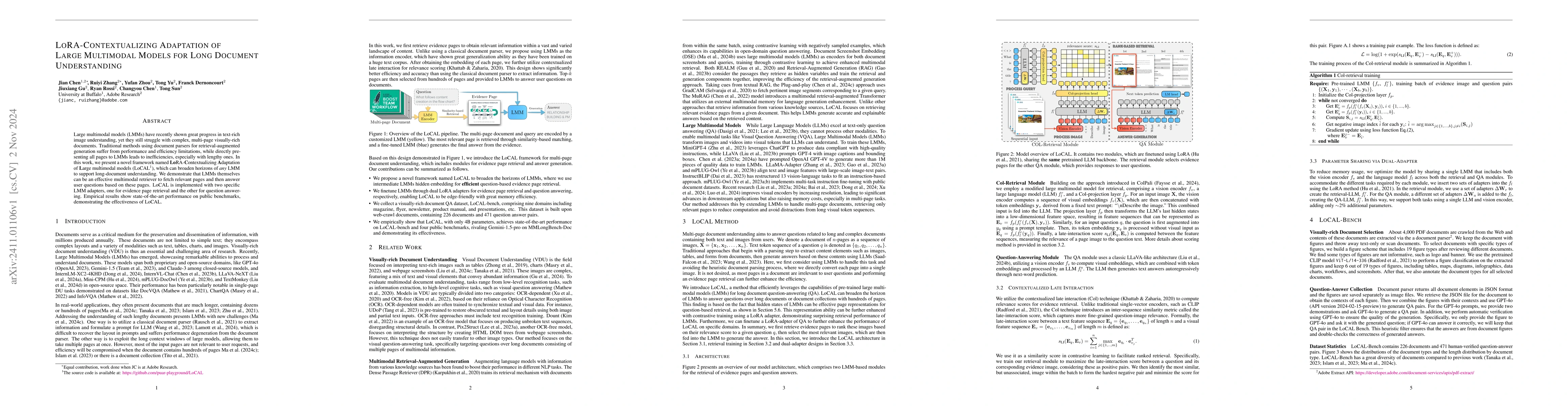 Thumbnail for LoRA-Contextualizing Adaptation of Large Multimodal Models for Long
  Document Understanding