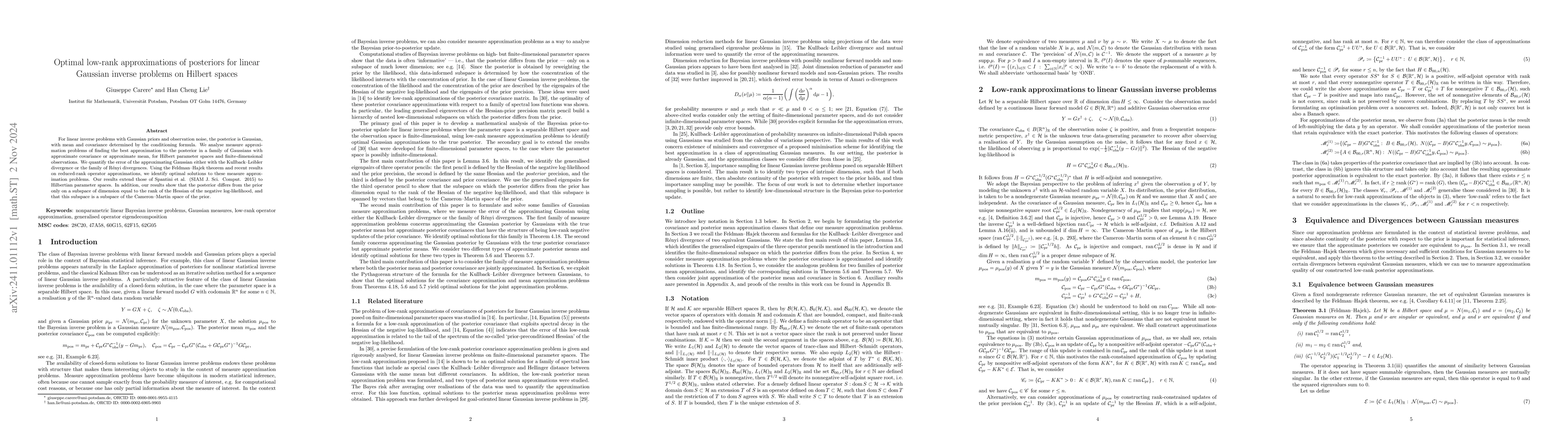 Thumbnail for Optimal low-rank approximations of posteriors for linear Gaussian
  inverse problems on Hilbert spaces
