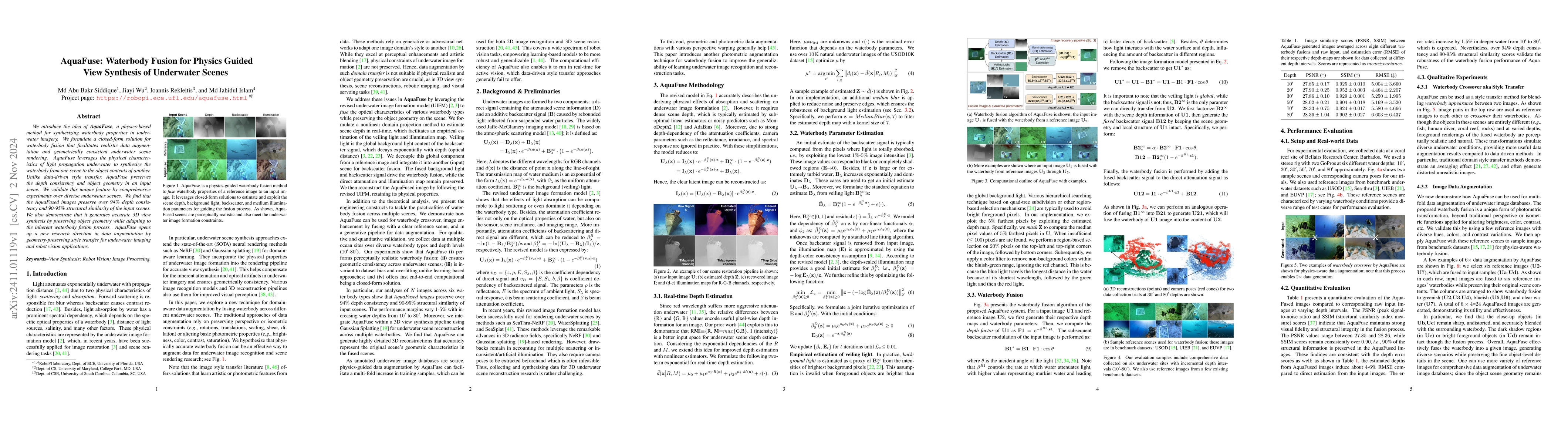 Thumbnail for AquaFuse: Waterbody Fusion for Physics Guided View Synthesis of
  Underwater Scenes