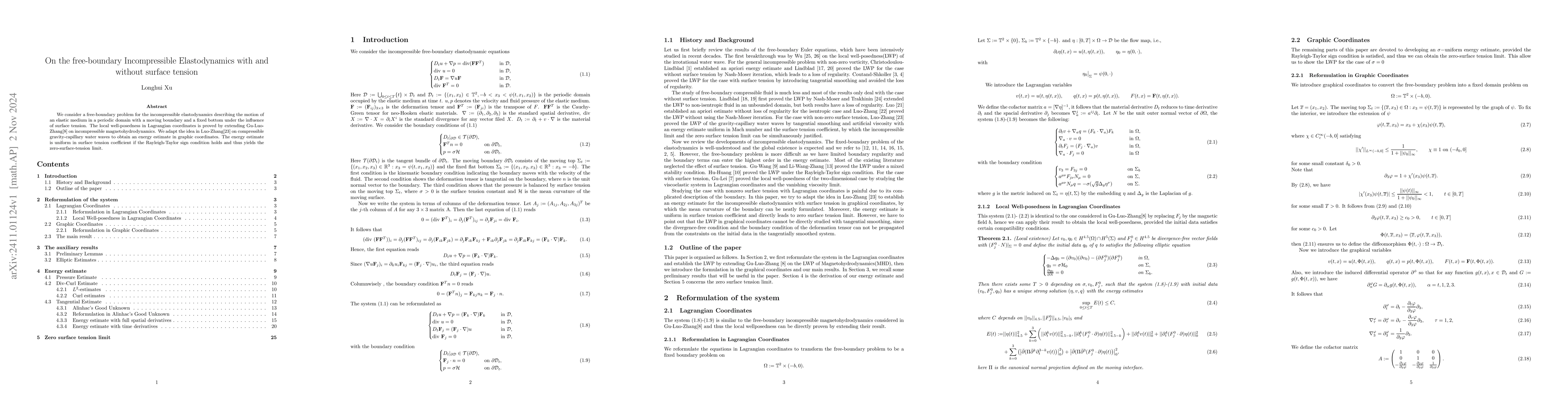 Thumbnail for On the free-boundary Incompressible Elastodynamics with and without
  surface tension